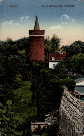 Postcard Bernau near Berlin, Old City Wall, Powder Tower, colored view