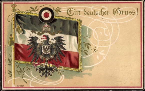 Embossed Coat of Arms Chromo-Litho A German greeting, Empire, flag, eagle
