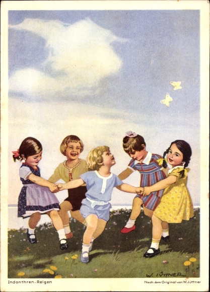 Artist PC Jüttner, W., advertising Indanthren textiles, children dancing