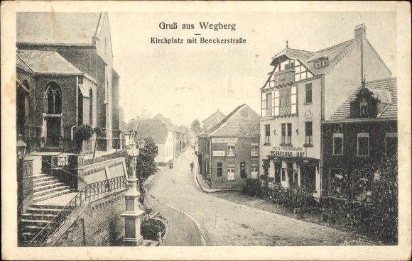 Postcard Wegberg North Rhine Westphalia, church square, Beeckerstrasse, Hotel Wegberger Hof, Gasthof zur Post