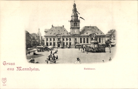 Postcard Mannheim in Baden, Town Hall, Greetings from