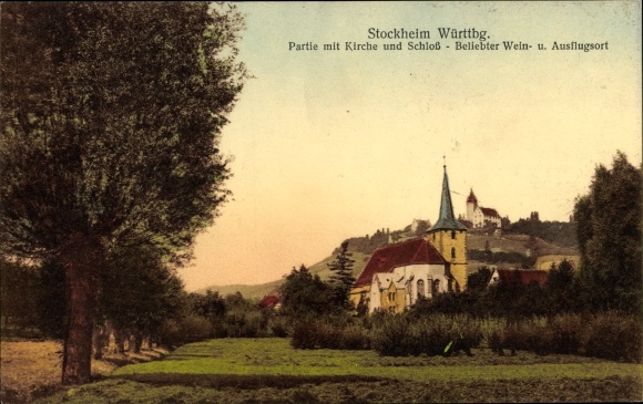 Postcard Stockheim Brackenheim an der Zaber, church, castle
