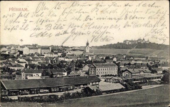 Postcard Příbram Pibrans Central Bohemia, total with train station