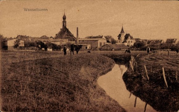 Ak Wesselburen in Dithmarschen, gedeeltelijk zicht, rivier