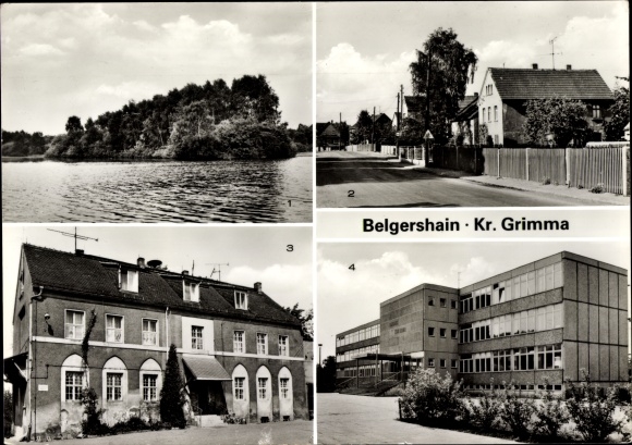 Ak Belgershain in Saksen, Rohrbach-vijvergebied, gemeenteraad, Edwin Hoernle middelbare school