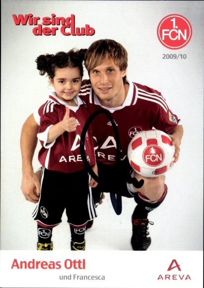 Autograph card footballer Andreas Ottl and Francesca, 1. FC Nuremberg, autograph