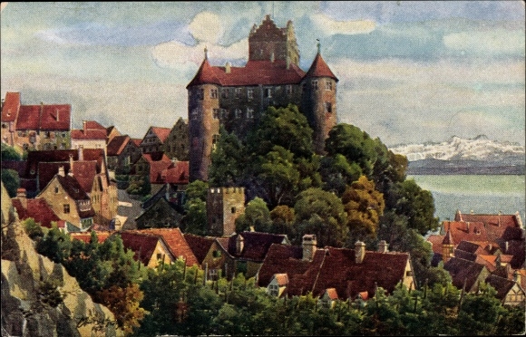 Artist PC Marschall, V., Meersburg on Lake Constance, castle, Säntis