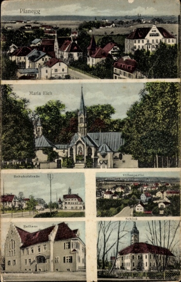 Postcard Planegg in Upper Bavaria, Maria Eich, Bahnhofstraße, Castle, Town Hall