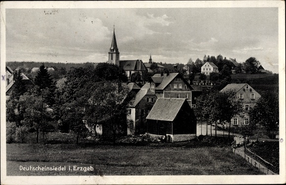 Ak Deutscheeinsiedel Deutschneudorf, gezicht op het dorp met de kerk