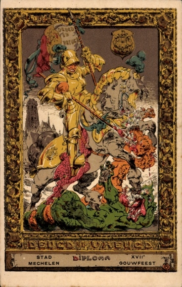 Künstler Ak Ost, A., Mechelen Malines Flandern Antwerpen, XVII. Gouwfeest, Diploma, Deugd en Ureugd