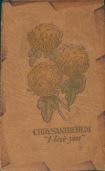 Leder Postcard Chrysanthemum, I love you, Blumensprache