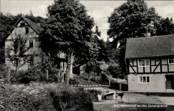 Postcard Soisdorf Eiterfeld in Hesse, Buchenmühle, zone border