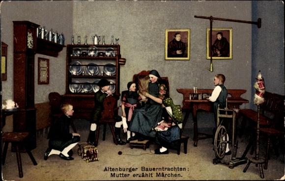 Ak Altenburg (S.A.) in Thüringen, Altenburger Bauerntrachten: Mutter erzählt Märchen.
