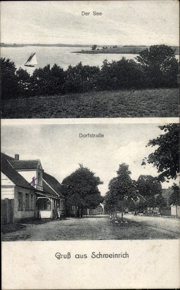 Postcard Schweinrich Wittstock Dosse in the Prignitz, See and Dorfstrasse