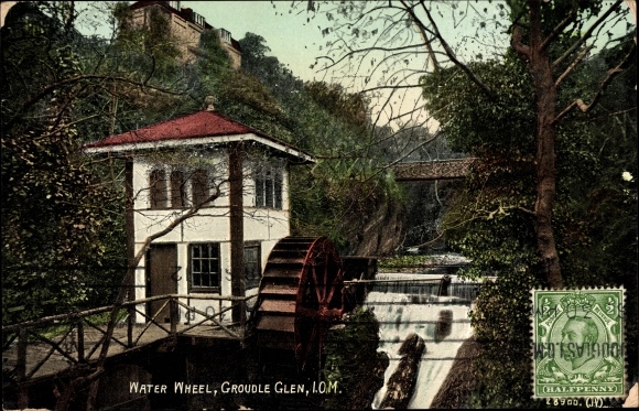 Postcard Douglas Isle of Man, Groudle Glen Water Wheel