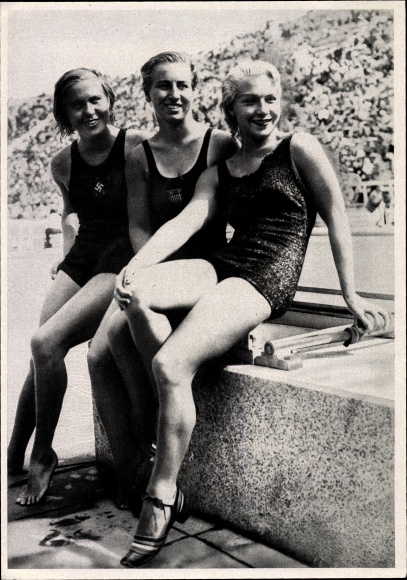Sammelbild Olympia 1936, Turmspringerinnen Käte Kohler, Velma Dunn und Dorothy Poynton