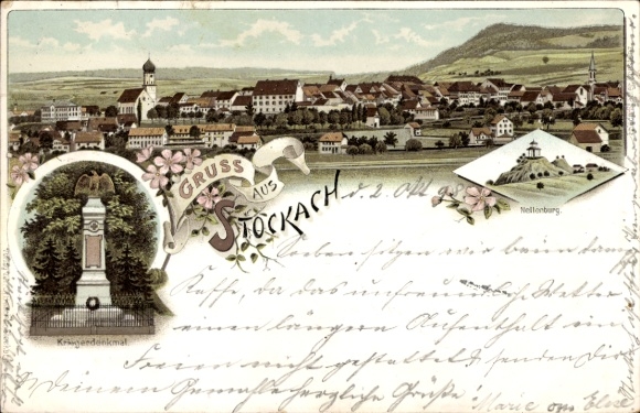 Chromo-Litho Stockach in Hegau Baden, general view, war memorial, Nellenburg