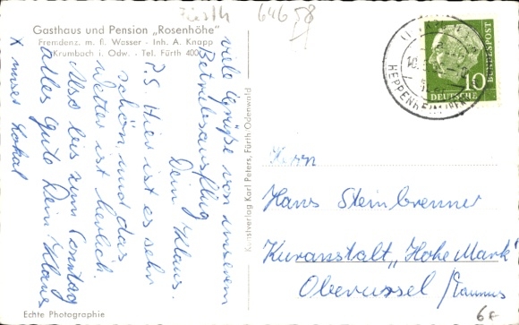 Postcard Krumbach im Odenwald, general view, Gasthof Rosenhöhe