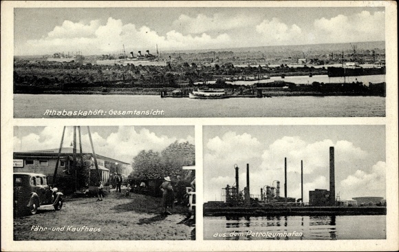 PC Hamburg Mitte Finkenwerder, partial views of the port, ferry and department store, petroleum port, panorama