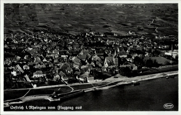 Ak Oestrich Winkel am Rhein Rheingau, Fliegeraufnahme