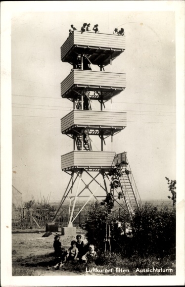 Postcard Elten Emmerich am Niederrhein, view of the observation tower, children
