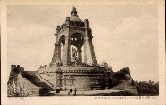 Ak Porta Westfalica aan de Wezer, monument voor keizer Wilhelm de Grote op de Wittekindsberg