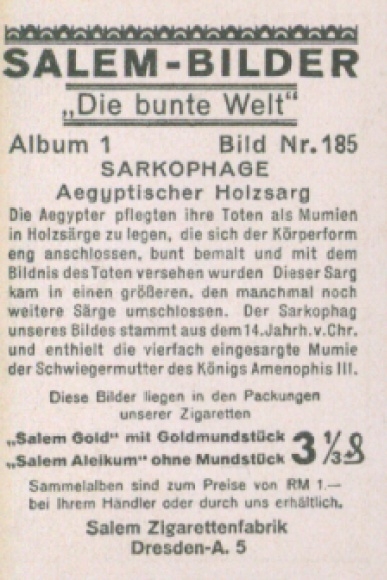 Sammelbild Die bunte Welt Album 1 Bild 185, Sarkophage, Ägyptischer Holzsarg
