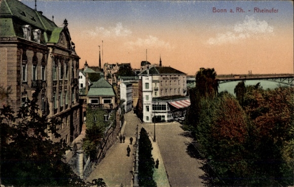 Postcard Bonn am Rhein, Bonn am Rhein, Rhine bank, street view, trees, people