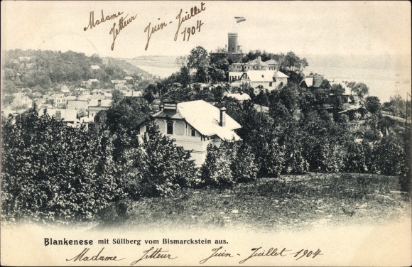 PC Hamburg Altona Blankenese, view of the town with Süllberg from the Bismarckstein