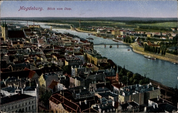 Postcard Magdeburg in Saxony-Anhalt, view from the cathedral over the city