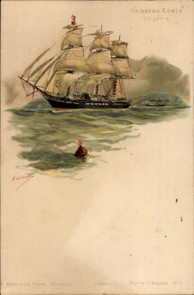 Künstler Ak Schulschiff Iphigénie, Segelschiff