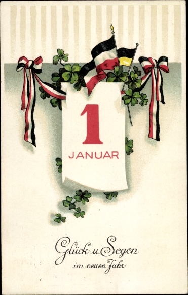 Postcard Congratulations New Year, Patriotic, Calendar, Clover