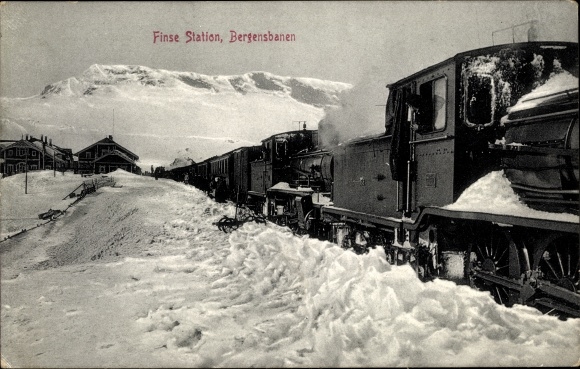 Ak Norwegen, Eisenbahn im Bahnhof, Winte