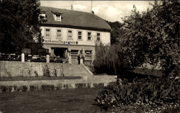 Postcard Bad Frankenhausen on Kyffhäuser Thuringia, restaurant Barbarossagarten