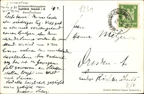 Artist PC Vogel, Max, Rehefeld Altenberg Erzg., Masonic convalescent home Jagdschloss, Kavalierhaus