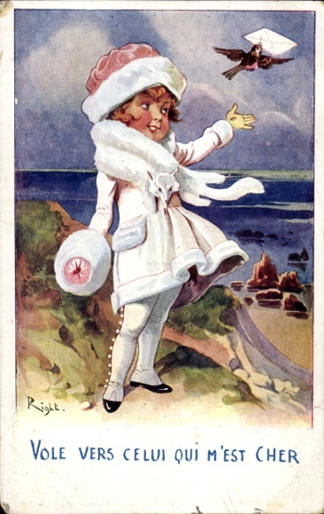 Artist Postcard Right, Vole vers ce lui qui m'est cher, Take it to my only one, girl, bird