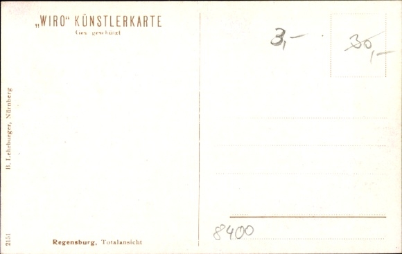 Artist Postcard Regensburg on the Danube Upper Palatinate, total view of the city