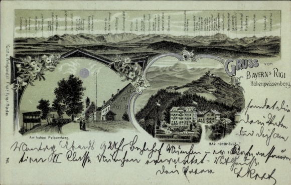 Moonlight Chromo-Litho Hohenpeißenberg Peißenberg Upper Bavaria, Panorama, Bad Hohen Sulz