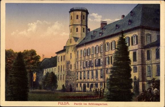 Postcard Fulda in Hesse, castle garden, castle plants, trees