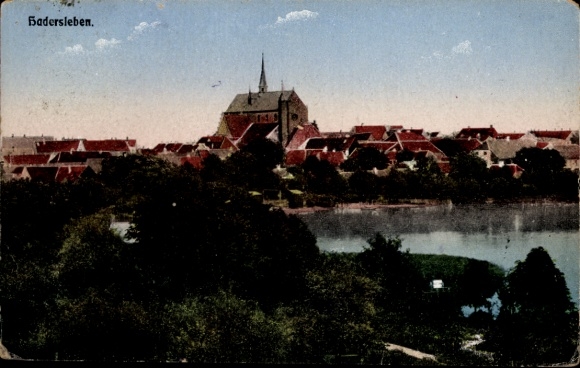 Postcard Badersleben Huy am Harz, city view, church, houses, water, sky