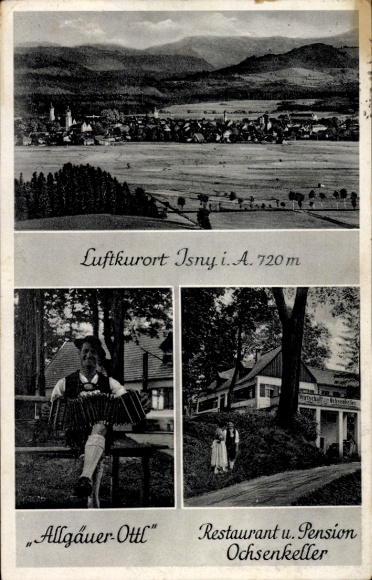 Ak Isny im Allgäu, Gesamtansicht, Restaurant u. Pension Ochsenkeller, Allgäuer Ottl