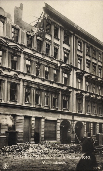 Ak Berlin Friedrichshain, Zerstörtes Haus Palisadenstraße, Straßenkämpfe März 1919, Generalstreik