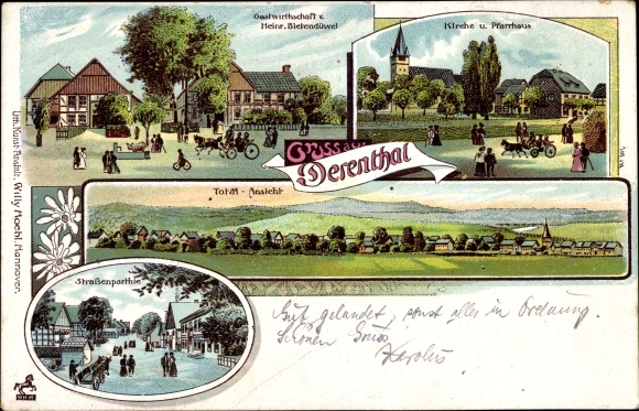 lito Derental w Dolnej Saksonii, kościół, plebania, karczma, widok ogólny