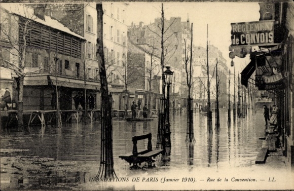 Ansichtkaart Paris XV Vaugirard, Rue de la Convention, De Grote Overstroming van de Seine januari 1910