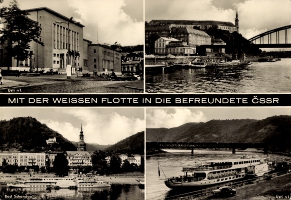 Ak Weiße Flotte, Ausflugsdampfer auf der Elbe, Bad Schandau, Ústí nad Labem Aussig, Děčín Tetschen