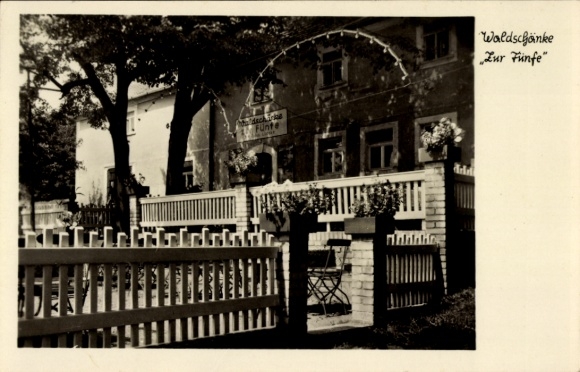 Postcard Dobrig Elstra in Upper Lusatia Saxony, Waldschänke Zur Fünfe, outdoor terrace