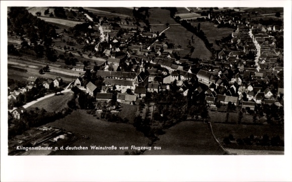 Postcard Klingenmünster on the Palatinate Wine Route, aerial photograph of the town