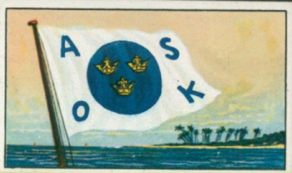 Verzamelfoto rederijvlaggen van de wereldkoopvaardijvloot nr. 135, Svenska Ostasiatiske Komp., Göteborg