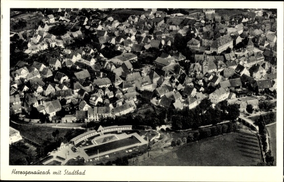 Postcard Herzogenaurach in Middle Franconia, aerial photograph, public bath