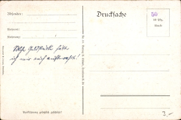 Ansichtkaart Dresden Altfranken, voorkant ansichtkaart met afbeeldingen van 6 rode munten, tekst in...